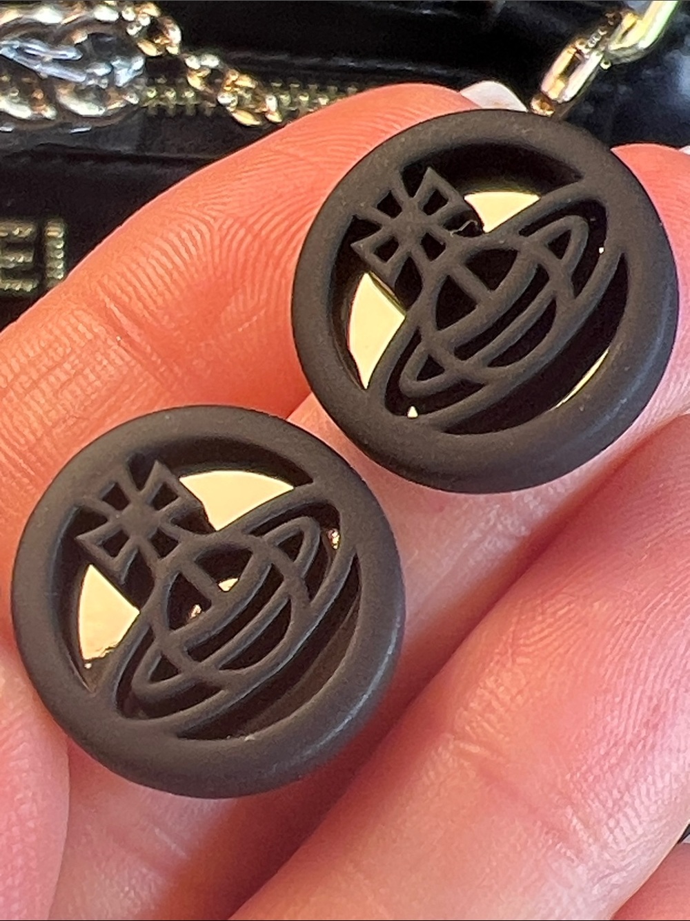 Matte Black Orb Logo Button Earrings